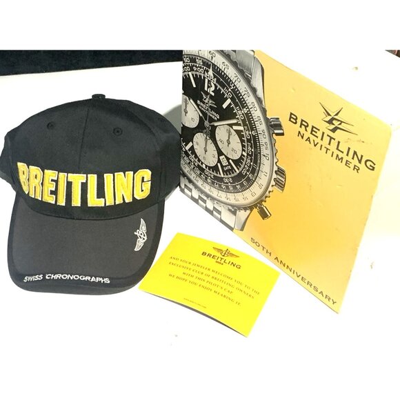 Breitling Pilot's Cap Men's Hat Swiss Chronographs Black Gold With Original Box - Picture 1 of 12